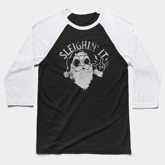 Sleighin It Funny Santa Sleigh Christmas Baseball T-Shirt by Fitastic